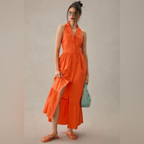 Anthropologie Maeve Sleeveless Midi Shirt Dress in Red 2 - Picture 1 of 12
